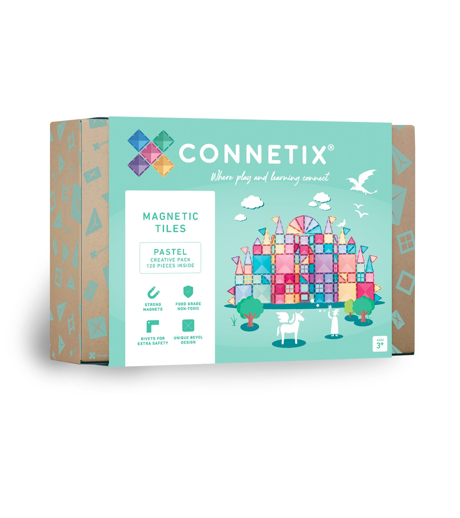 Tuiles magnétiques Connetix pastel 120 pièces pour créatifs