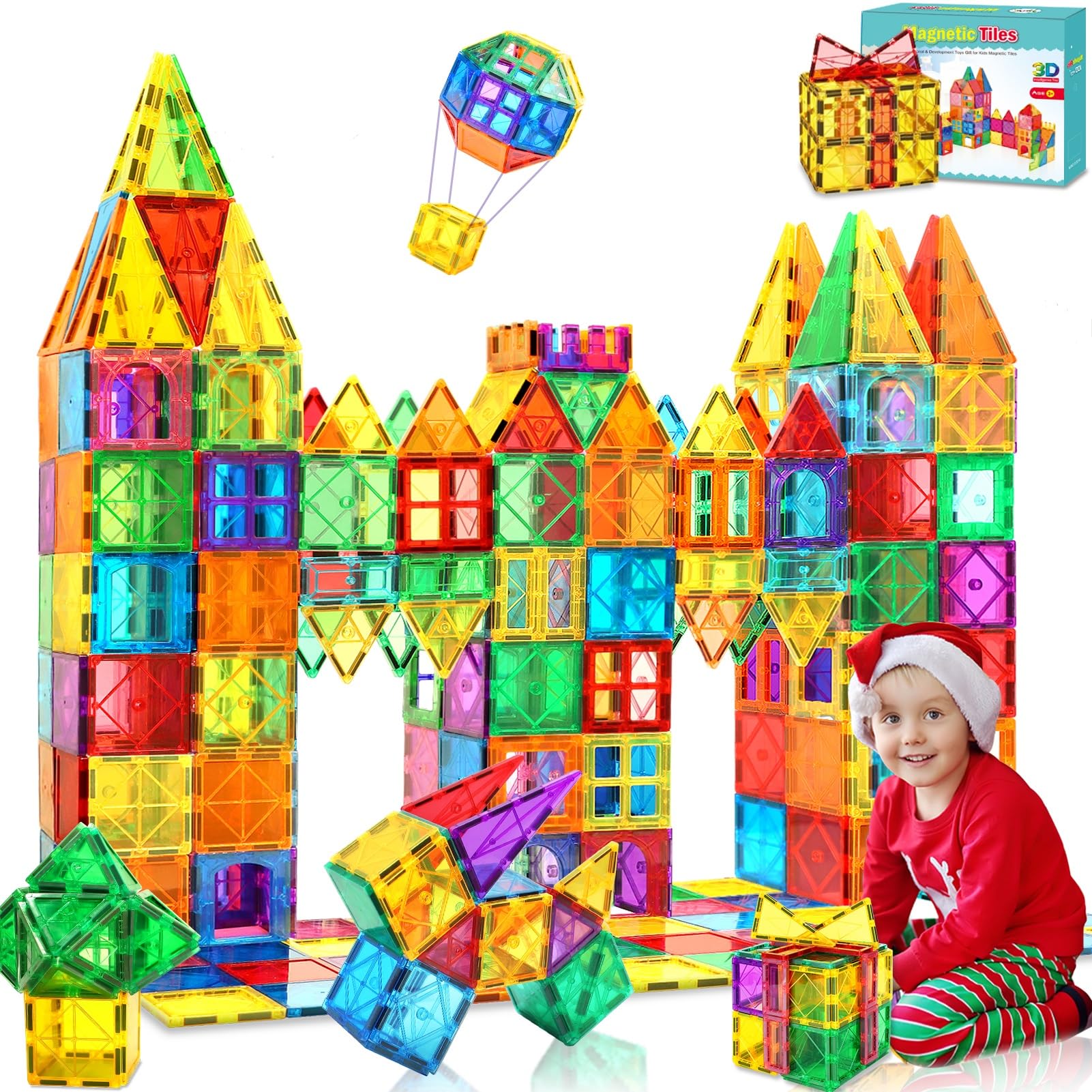 Magnetic Tiles 100PCS Enfant 3-8 Ans Jouets Blocs Construction Magntiques Cadeaux d'Anniversaire Noël