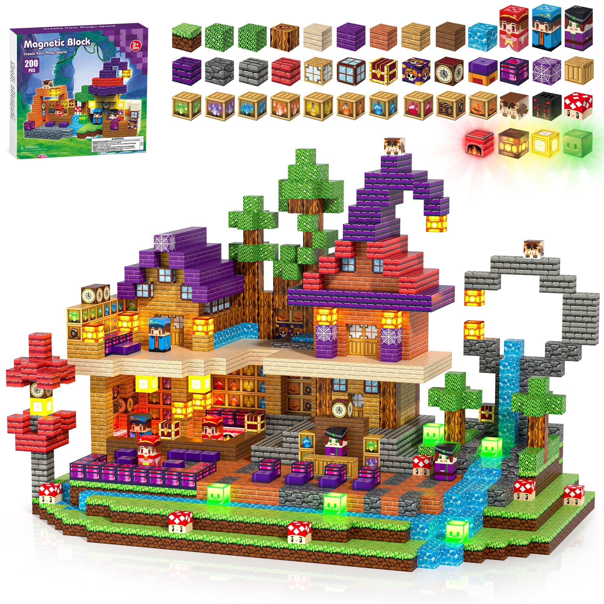 Bloc Construction Magnétique LED 200 PCS pour 3+ Ans